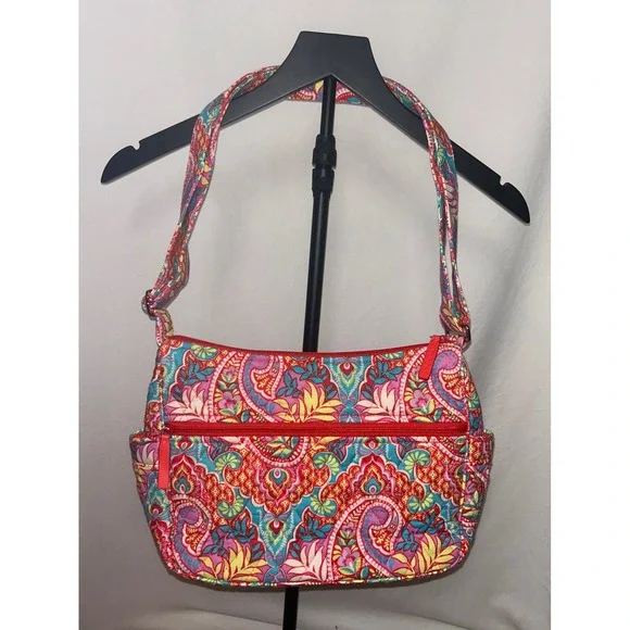 Vera Bradley Crossbody Diaper Bag Shoulder Paisley Floral Print Zip Front Pocket - Picture 1 of 14